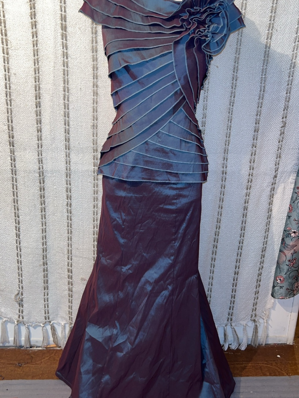 Women's Plum Satin Tiered Ruffle Two Piece Set